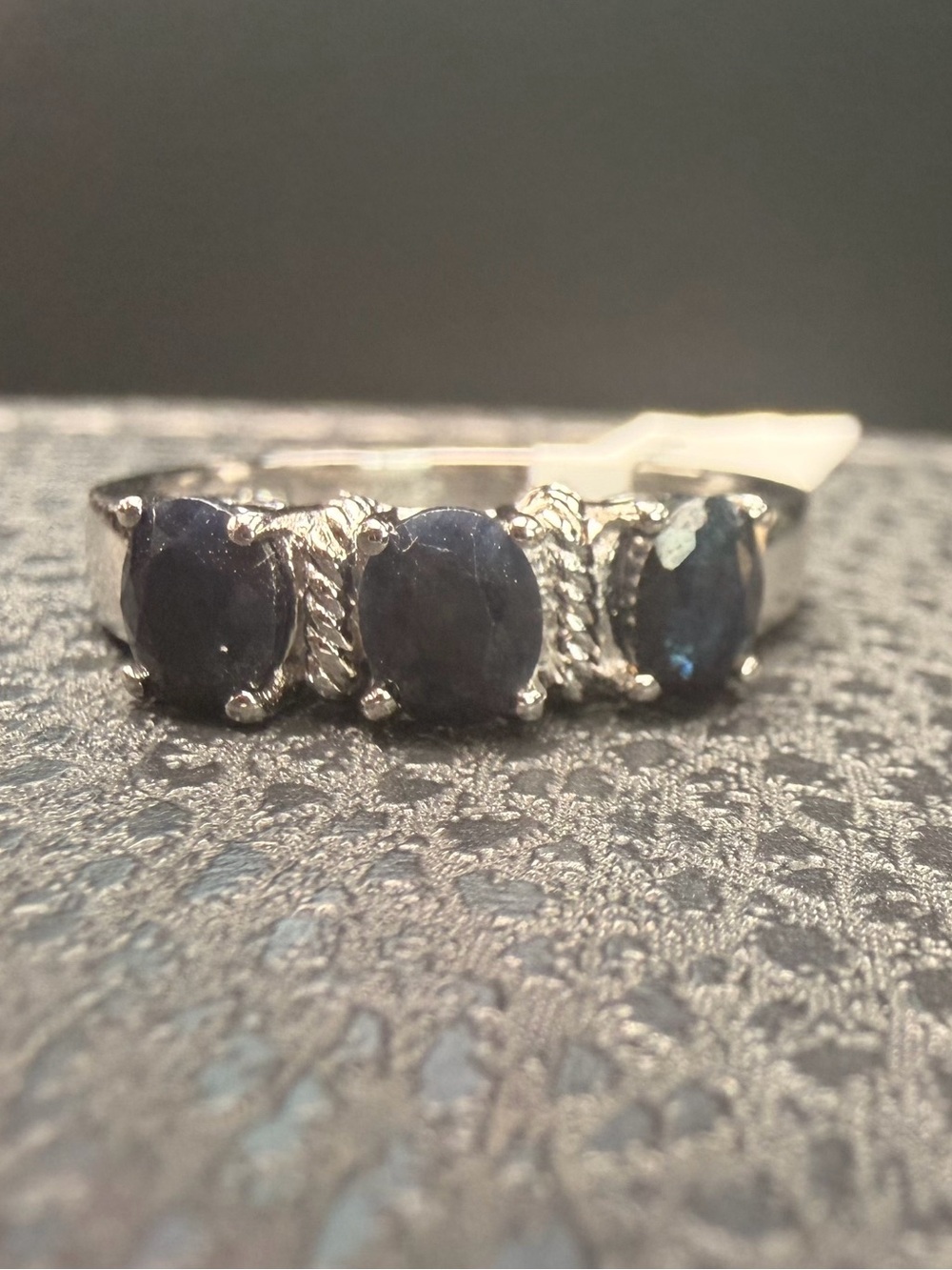 Black Sapphire 3 Stone Ring 1.50 CTW 14K White Gold Plated Size 6